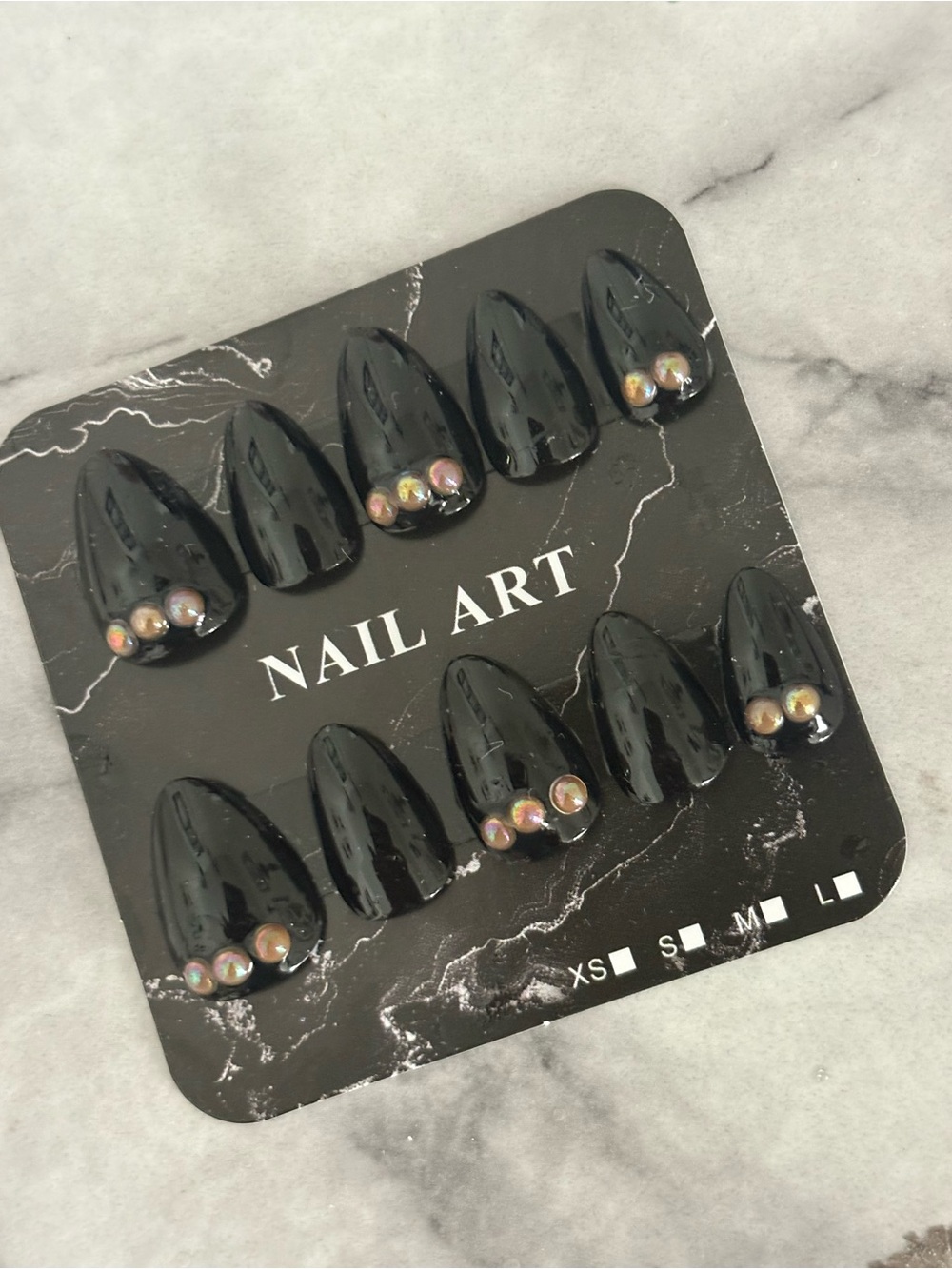 Black Gloss Press-On Nails with Iridescent Studs